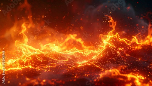Dynamic abstract fiery waves of molten energy creating a vibrant and intense background of glowing particles and swirling heat, perfect for digital designs