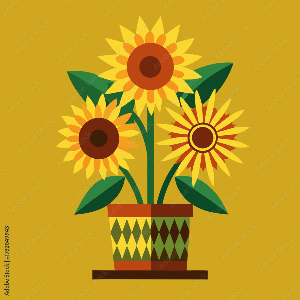Obraz premium Pot of Sunflowers on Yellow Background Keywords: sunflowers, flowers, bouquet, floral, yellow