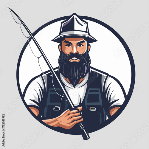 an vector logo illustration of a beard angler