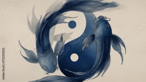 Elegant depiction of two koi fish in the form of the yin yang symbol