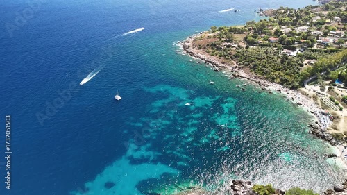 Scenic coastal landscape with clear sea and summer sky in Sicily, Italy