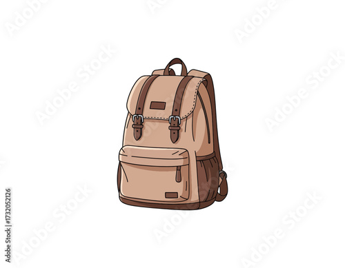 Vector Illustration of a Stylish Beige Backpack with Brown Accents, Ideal for School, Travel, or Everyday Use