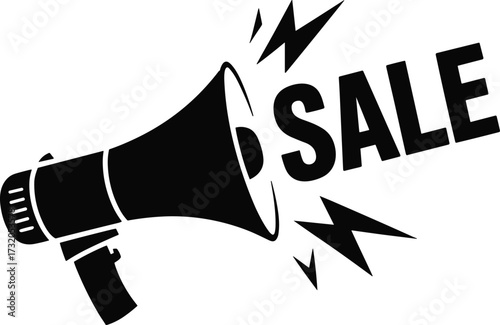Megaphone announcing a big sale with lightning bolts