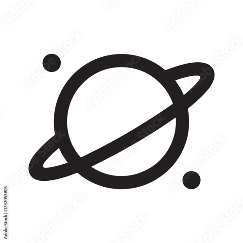 Minimalist Depiction of a Ringed Planet in Space Bold Graphic Design Featuring Two Celestial Bodies Enhancing Visual Appeal