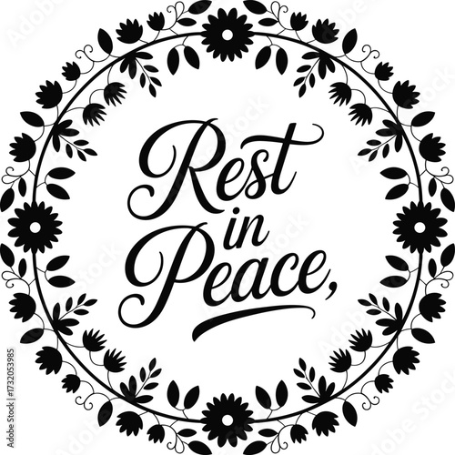 Rest in peace floral wreath with elegant script
