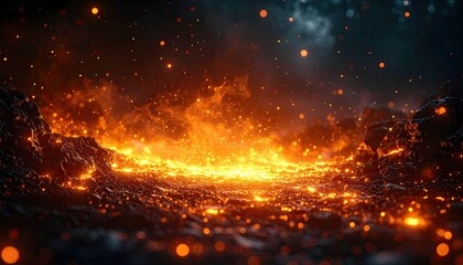 Keuken achterwand Bruin Fiery landscape with glowing embers and sparks  © Pratama