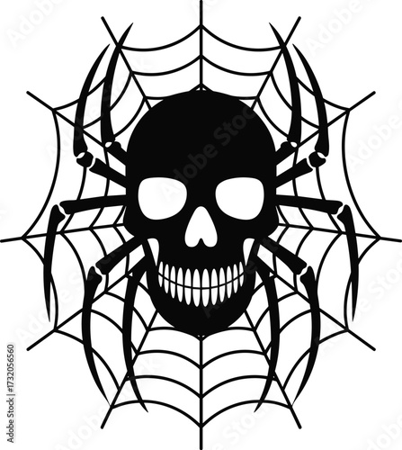 Spooky skull spider web halloween graphic