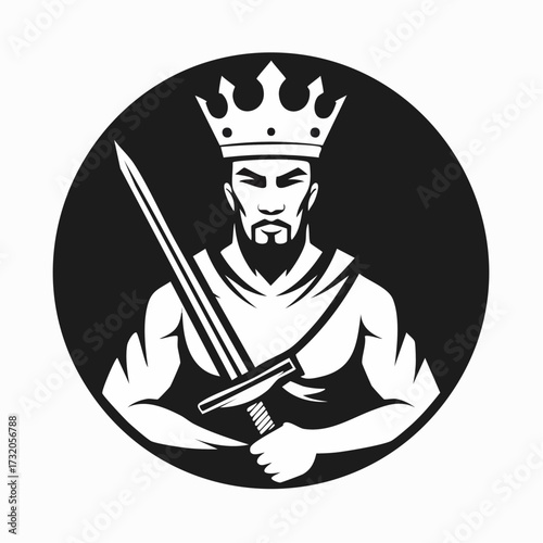 king with crown holding sword vector illustration