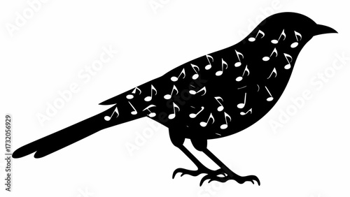 Elegant silhouette of a songbird filled with music notes, perfect for creative projects, music lovers, and nature themed designs for print and web use