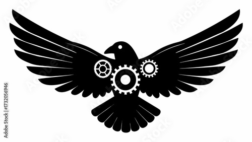 Elegant mechanical bird with gears symbolizes innovation and freedom, perfect for technology, engineering, or creative business ventures