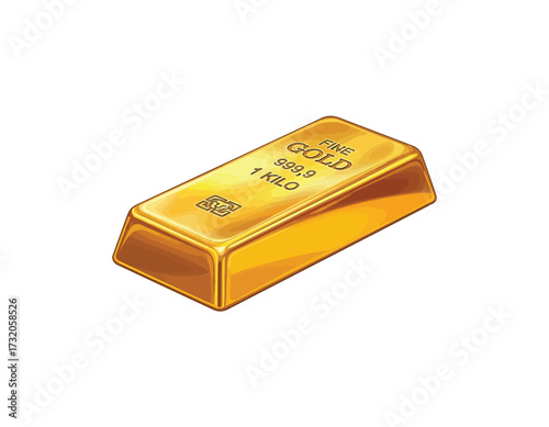 Illustration of a shiny gold bullion bar, depicting wealth, investment, and financial security, in a vector graphic style