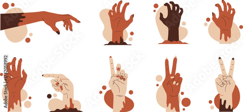 Halloween Hand Icons Set Spooky Holiday Elements Collection - Spooky Zombie Hands