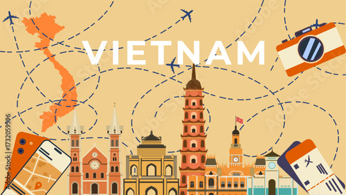 Vietnam travel and tourism background illustration