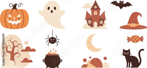 Spooky Halloween icons, perfect for creating festive decorations, invitations, and digital designs