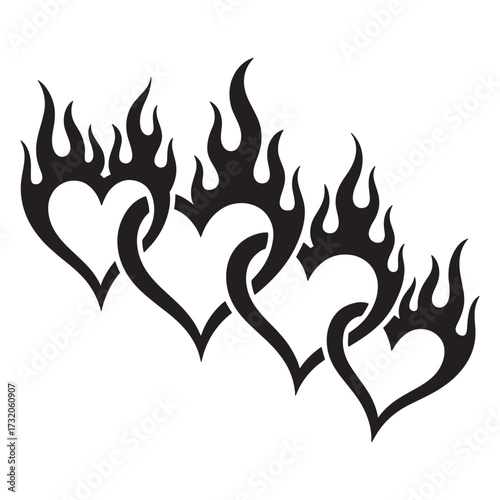 Intertwined Flaming Hearts Tattoo Design Symbolizing Passionate Love and Eternal Connection Featuring Tribal Style Flames and Linked Heart Shapes