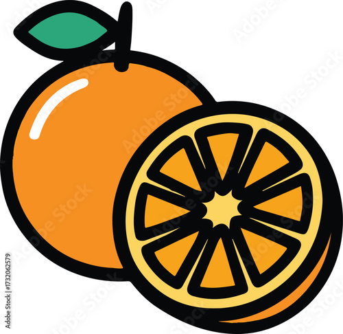 Orange fruit with slice on white background citrus food