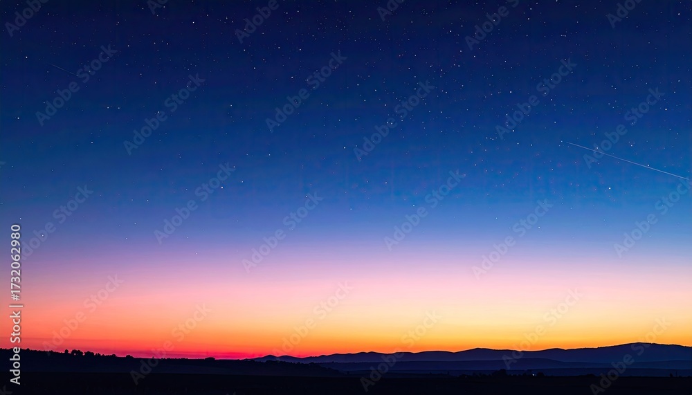 Obraz premium Twilight sky ablaze with stars. Horizon painted in vibrant sunset hues