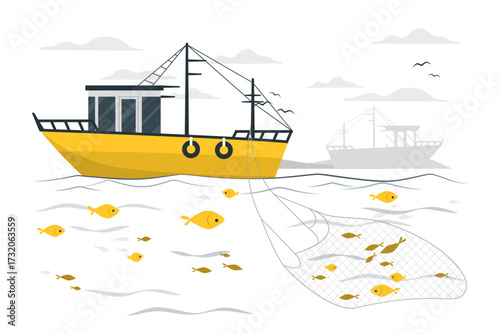 trawl fishing Disproportionate Illustrations
