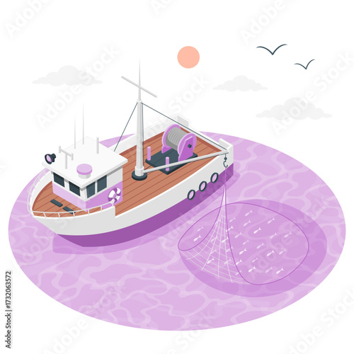 trawl fishing Isometric Illustrations
