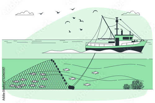 trawl fishing Cartoon Illustrations
