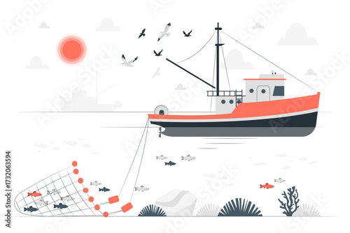 trawl fishing Semi Flat Illustrations
