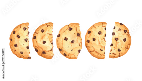 Watercolor set of biscuit America. Shortbread cookies with chocolate pieces