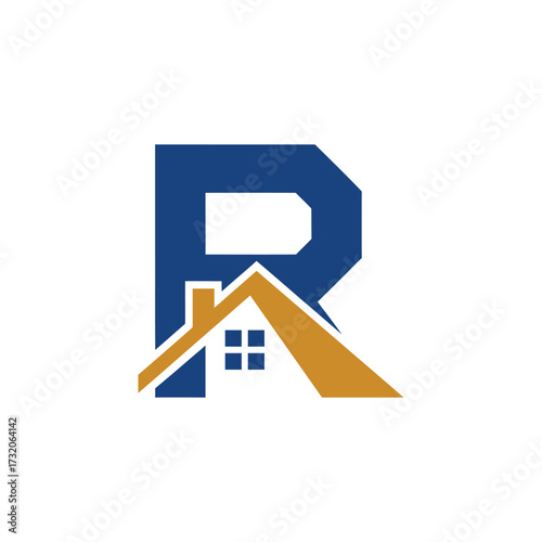 Building logo with r letter and house roof design