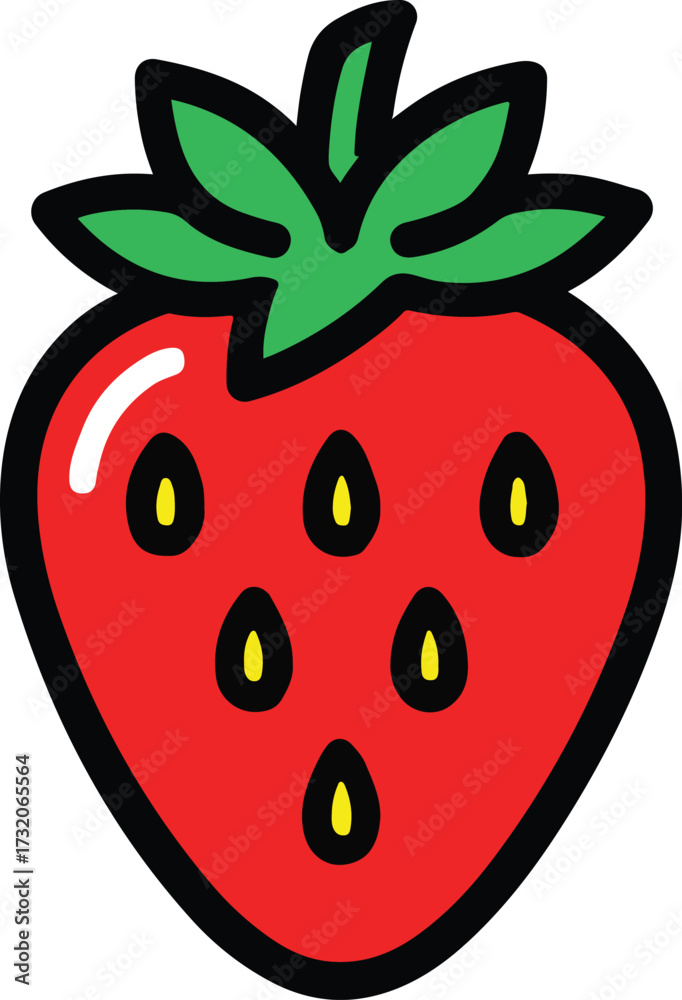 Obraz premium Red strawberry with green leaves and yellow seeds on a white background fruit