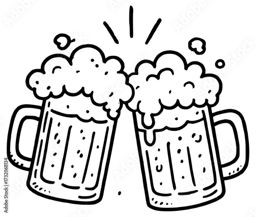 Two large glasses of beer clink together