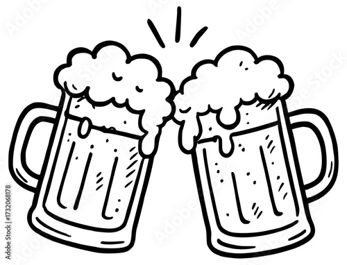 Two mugs of beer clinking together for a toast