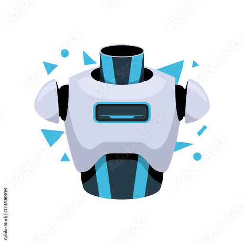 sleek exosuit upper torso, glossy teal panels, cyber armor design, wearable robotics concept, clean gaming avatar, vector illustration
