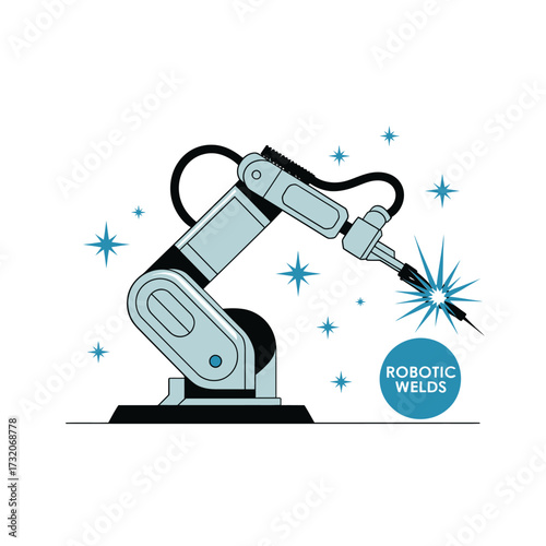 compact robotic welder arm, precision fabrication process, assembly line robot, smart industry equipment, mechanical engineering artwork vector