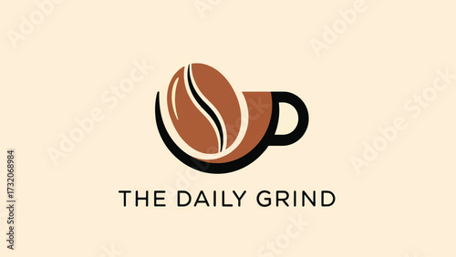 A stylized logo featuring a single coffee bean nestled within the curve of a coffee cup, with the text "THE DAILY GRIND" below.