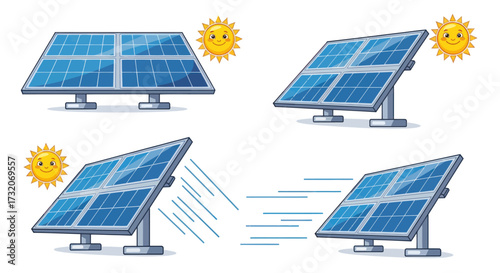Solar Panels with Sun Illustrations for Renewable Energy Concept.