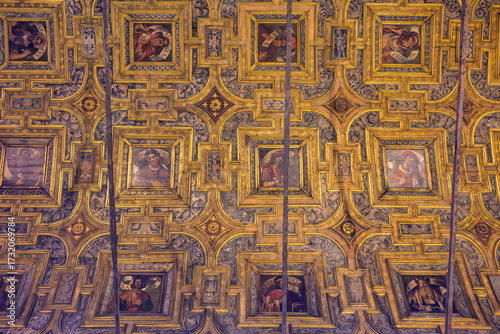 Fotografie Detail of ornate coffered ceiling in Santa Maria dei Miracoli, Venice