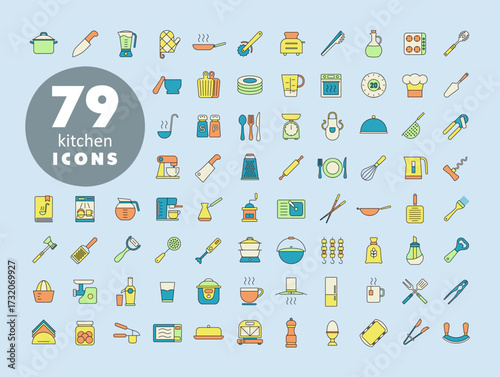 Cooking and kitchen vector icons set