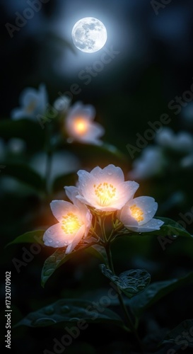 Moonlit Jasmine - A Nighttime Bloom with Ethereal Glow.