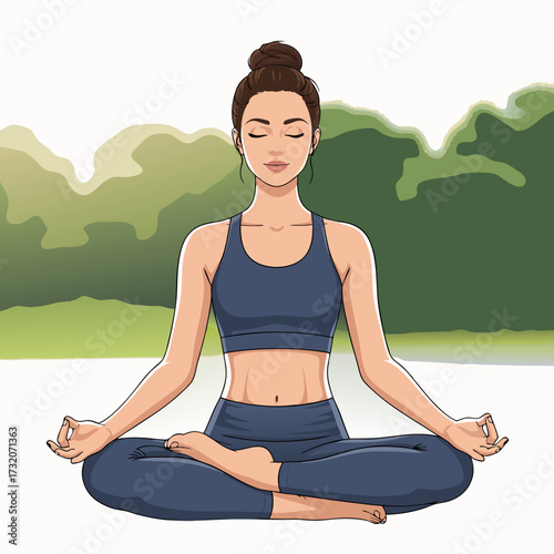 Serene Woman Meditating in Lotus Pose Outdoors, Embracing Inner Peace and Mindfulness in Nature's Embrace