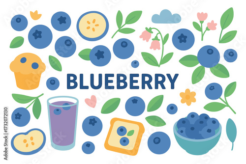 Blueberry delight: fresh berries, muffin, smoothie, and jam