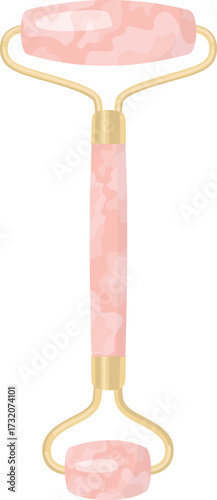 Illustration of a rose quartz facial massage roller. Beauty tool isolated on white background. 