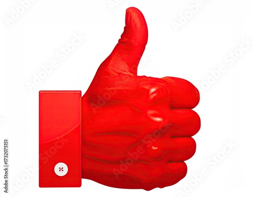 Red painted hand giving a thumbs-up gesture