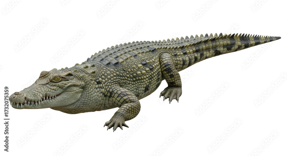 Naklejka premium Isolated Crocodile in Natural Pose with Scaly Skin, Bony Plates, Strong Legs and Clawed Feet