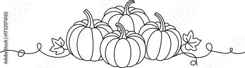 Pumpkin line art, autumn harvest illustration, black and white drawing, Halloween clipart, vine and leaf sketch, seasonal vegetable graphic, fall decor, outline style