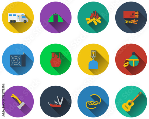 Set of camping icons in flat design