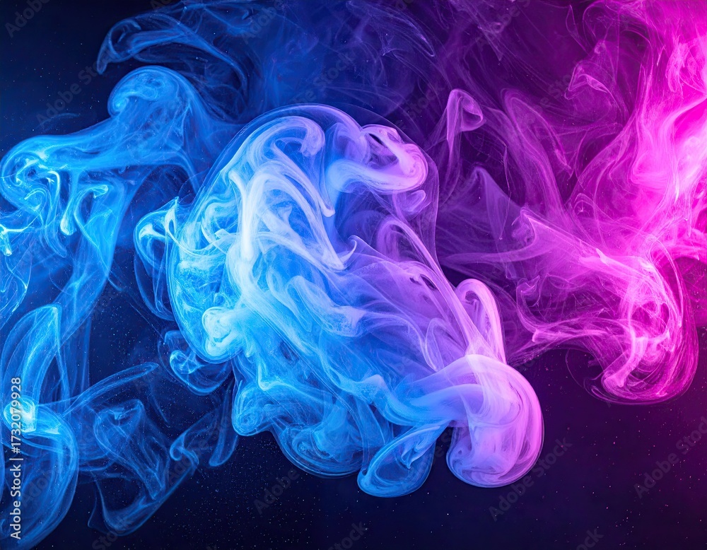 Fototapeta premium Vibrant blue and pink smoke swirls against a dark backdrop
