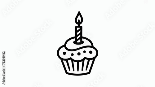 Celebrate joy with a festive cupcake adorned with a single, lit candle, perfect for birthdays and sweet moments