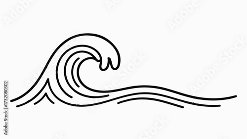 Dynamic black line art wave cresting and flowing gracefully across a clean white expanse, perfect for coastal or surf themes