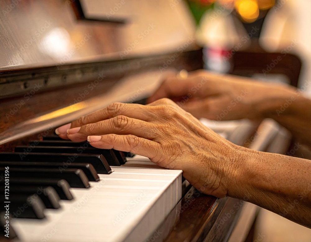 Fototapeta premium Close-up of hands playing a piano
