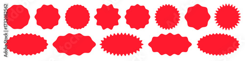Set of red starburst stickers and promotional badge shapes, perfect for highlighting sales and special offers