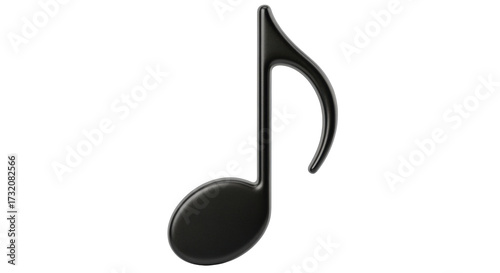 Isolated eighth note musical symbol, black shiny music sign, elegant shape, single note